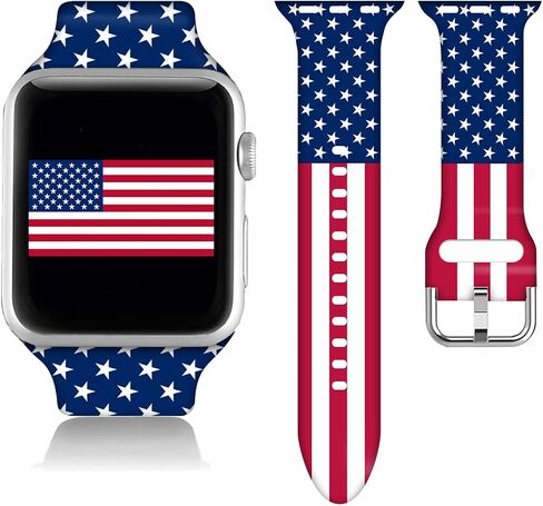 Compatible With American Flag Apple Watch 38/40/41/42/44/45mm For Women Men,Soft Silicone Flag Gifts Decorations Replacement Wristband Band For Iwatch Series 7 6 5 4 3 2 1 SE. in Saudi Arabia