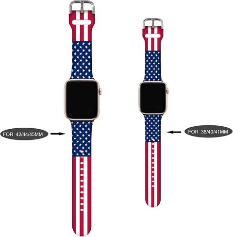 Compatible With American Flag Apple Watch 38/40/41/42/44/45mm For Women Men,Soft Silicone Flag Gifts Decorations Replacement Wristband Band For Iwatch Series 7 6 5 4 3 2 1 SE. in Saudi Arabia
