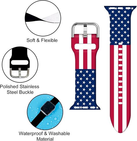 Compatible With American Flag Apple Watch 38/40/41/42/44/45mm For Women Men,Soft Silicone Flag Gifts Decorations Replacement Wristband Band For Iwatch Series 7 6 5 4 3 2 1 SE. in Saudi Arabia