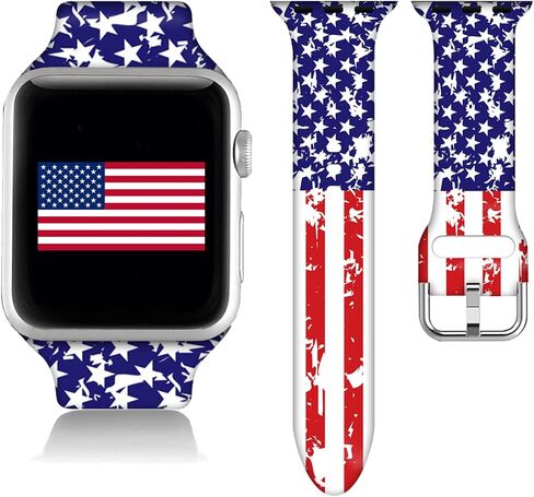 Compatible With American Flag Apple Watch 38/40/41/42/44/45mm For Women Men,Soft Silicone Flag Gifts Decorations Replacement Wristband Band For Iwatch Series 7 6 5 4 3 2 1 SE. in Saudi Arabia