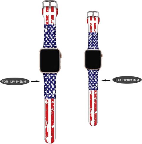 Compatible With American Flag Apple Watch 38/40/41/42/44/45mm For Women Men,Soft Silicone Flag Gifts Decorations Replacement Wristband Band For Iwatch Series 7 6 5 4 3 2 1 SE. in Saudi Arabia
