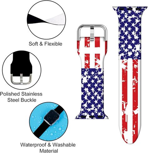 Compatible With American Flag Apple Watch 38/40/41/42/44/45mm For Women Men,Soft Silicone Flag Gifts Decorations Replacement Wristband Band For Iwatch Series 7 6 5 4 3 2 1 SE. in Saudi Arabia