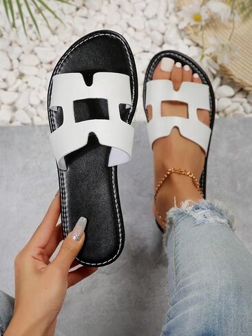 OYOANGLE Women's Colorblock Cut Out Flat Sandals Single Strap Slide Sandals Open Toe Fashion Slippers in Saudi Arabia