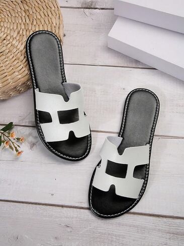 OYOANGLE Women's Colorblock Cut Out Flat Sandals Single Strap Slide Sandals Open Toe Fashion Slippers in Saudi Arabia