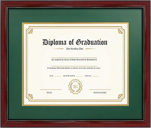 GraduatePro 8.5x11 Diploma Frame with Navy Over Gold Mat or Display 11x14 Certificate Without Mat,Solid Wood & UV Protection Acrylic,Cherry Finish with Gold Trim in Kuwait