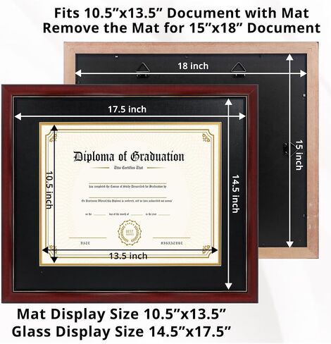 GraduatePro 8.5x11 Diploma Frame with Navy Over Gold Mat or Display 11x14 Certificate Without Mat,Solid Wood & UV Protection Acrylic,Cherry Finish with Gold Trim in Kuwait