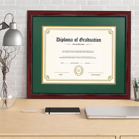 GraduatePro 8.5x11 Diploma Frame with Navy Over Gold Mat or Display 11x14 Certificate Without Mat,Solid Wood & UV Protection Acrylic,Cherry Finish with Gold Trim in Kuwait
