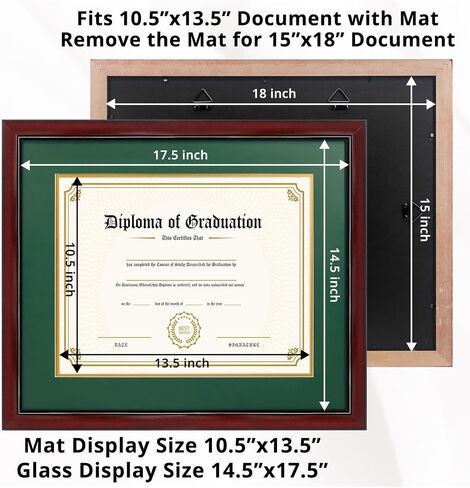 GraduatePro 8.5x11 Diploma Frame with Navy Over Gold Mat or Display 11x14 Certificate Without Mat,Solid Wood & UV Protection Acrylic,Cherry Finish with Gold Trim in Kuwait