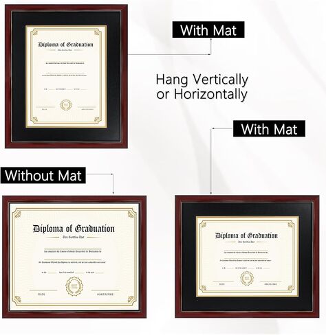 GraduatePro 8.5x11 Diploma Frame with Navy Over Gold Mat or Display 11x14 Certificate Without Mat,Solid Wood & UV Protection Acrylic,Cherry Finish with Gold Trim in Kuwait