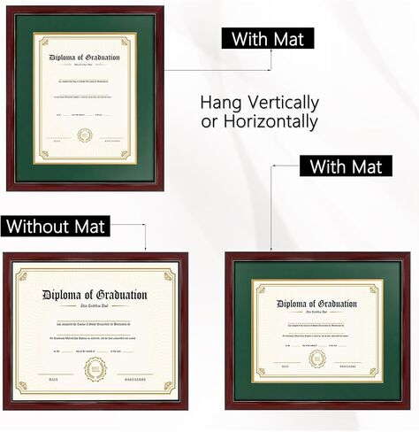 GraduatePro 8.5x11 Diploma Frame with Navy Over Gold Mat or Display 11x14 Certificate Without Mat,Solid Wood & UV Protection Acrylic,Cherry Finish with Gold Trim in Kuwait