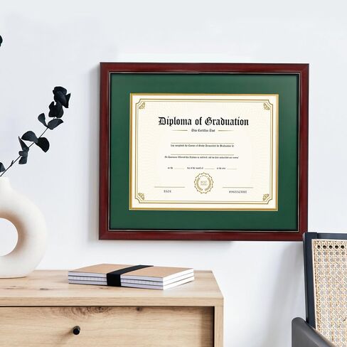 GraduatePro 8.5x11 Diploma Frame with Navy Over Gold Mat or Display 11x14 Certificate Without Mat,Solid Wood & UV Protection Acrylic,Cherry Finish with Gold Trim in Kuwait