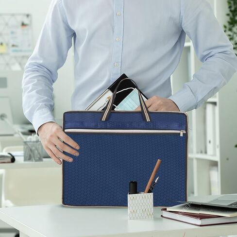 3pcs Document Bag, Oxford Briefcase with Zipper, Portable File Bag with Handle, Waterproof Laptop Bag for School Office Travel Meeting, Carrying Storage Bag for Document File Laptop (Blue) in Saudi Arabia