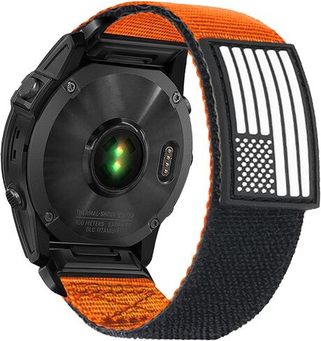 Abanen Rugged Tactical Nylon Watch Band for Garmin Fenix 7X / Instinct 2X / Fenix 6X / epix Pro 51mm, Quick Fit 26mm Wide Sport Loop Strap with Silicone Stars-Stripes Flag for Enduro/Fenix 5X in Kuwait
