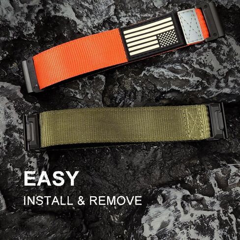 Abanen Rugged Tactical Nylon Watch Band for Garmin Fenix 7X / Instinct 2X / Fenix 6X / epix Pro 51mm, Quick Fit 26mm Wide Sport Loop Strap with Silicone Stars-Stripes Flag for Enduro/Fenix 5X in Kuwait