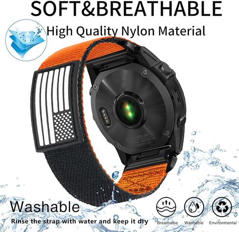 Abanen Rugged Tactical Nylon Watch Band for Garmin Fenix 7X / Instinct 2X / Fenix 6X / epix Pro 51mm, Quick Fit 26mm Wide Sport Loop Strap with Silicone Stars-Stripes Flag for Enduro/Fenix 5X in Kuwait