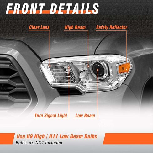 for 2016 2017 2018 2019 2020 2021 2022 Tacoma Headlights Assembly for 2016-2022 Toyota Tacoma Models Only Black Housing Amber Reflector Replacement Driver and Passenger Side in Kuwait