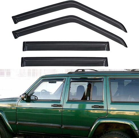 4pcs Front+Rear Smoke Sun/Rain Guard Outside Mount Tape-On Window Visors Compatible With 84-01 Cherokee 4-Door in Saudi Arabia