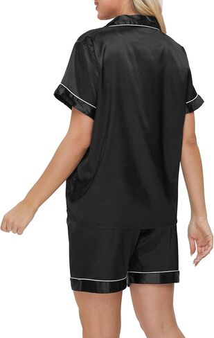 Women's Satin Pajamas Set Sleepwear Button Shirt and Pants,With Eyemask, Hair Ring, Hairband in Saudi Arabia
