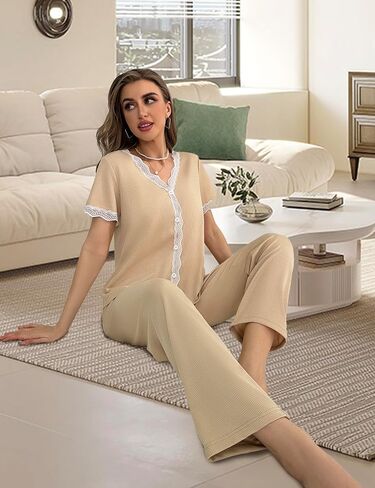 طقم بيجامات نسائي بأزرار سفلية بأكمام قصيرة، أطقم ملابس نوم ناعمة من Pjs in Saudi Arabia