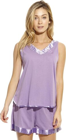 Dreamcrest Pajama Double V Short Sets with Satin Trim and Floral Embroidery in Saudi Arabia