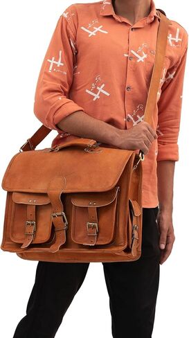 Leather briefcase laptop bag messenger satchel 16 Inch best Handmade Leather bag, Brown, Large in Saudi Arabia