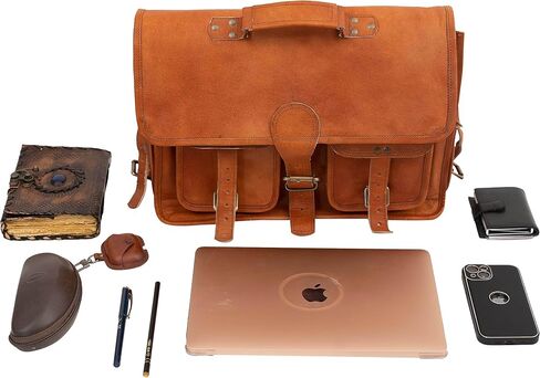 Leather briefcase laptop bag messenger satchel 16 Inch best Handmade Leather bag, Brown, Large in Saudi Arabia