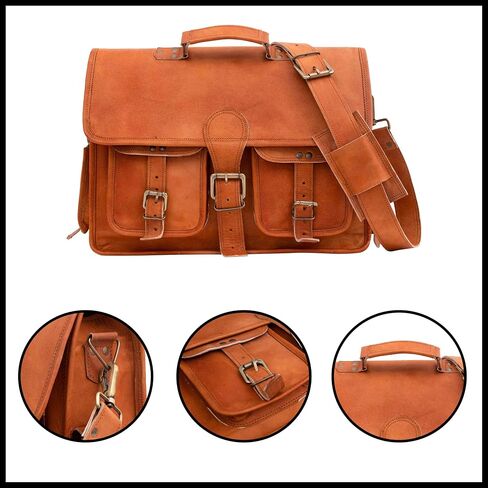 Leather briefcase laptop bag messenger satchel 16 Inch best Handmade Leather bag, Brown, Large in Saudi Arabia