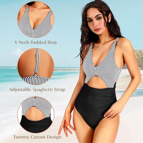 OPPOSHE One Piece Swimsuit Women Tummy Control, Cutout High Waisted Bathing Suits with Adjustable Straps in Kuwait