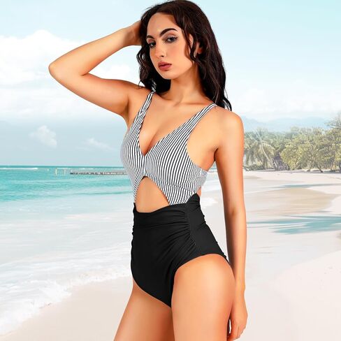 OPPOSHE One Piece Swimsuit Women Tummy Control, Cutout High Waisted Bathing Suits with Adjustable Straps in Kuwait