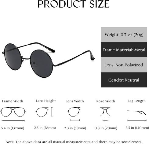 Round Sunglasses For Men Women Retro Metal Hippie Circle Eyeglasses Clear Lens Vintage Accessories UV Protection in Saudi Arabia