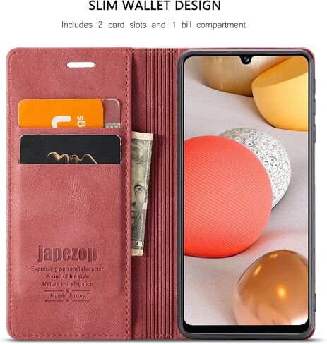 japezop Leather Case for Samsung Galaxy A42 5G, Flip Wallet with RFID Blocking, Card Holder Kickstand, 6.6 inch, Black in Kuwait