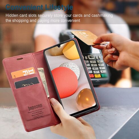 japezop Leather Case for Samsung Galaxy A42 5G, Flip Wallet with RFID Blocking, Card Holder Kickstand, 6.6 inch, Black in Kuwait