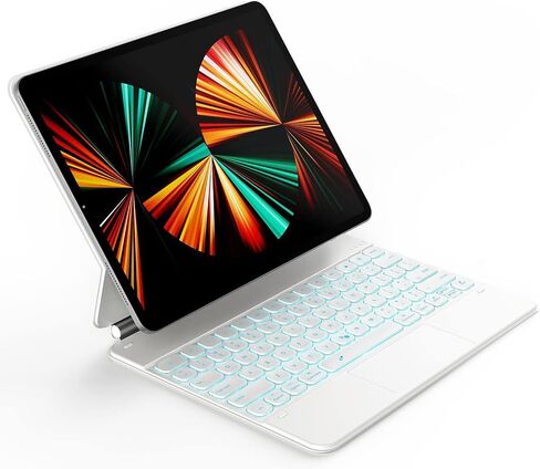 حافظة لوحة مفاتيح مغناطيسية بحامل ناتئ عائم متوافقة مع iPad Pro 12.9، حافظة iPad مع اختصارات iPadOS، لوحة تتبع متعددة اللمس، إضاءة خلفية 7 ألوان، بطارية 800 مللي أمبير في الساعة، اتصال بلوتوث 5.2 (أبيض) in Saudi Arabia