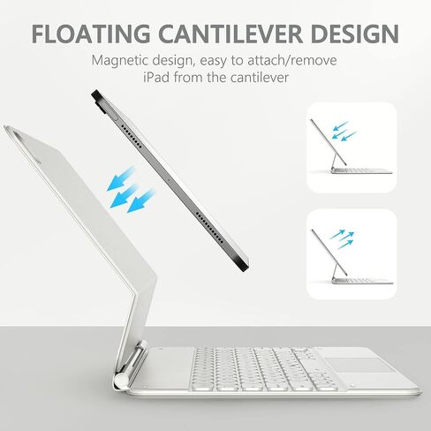 حافظة لوحة مفاتيح مغناطيسية بحامل ناتئ عائم متوافقة مع iPad Pro 12.9، حافظة iPad مع اختصارات iPadOS، لوحة تتبع متعددة اللمس، إضاءة خلفية 7 ألوان، بطارية 800 مللي أمبير في الساعة، اتصال بلوتوث 5.2 (أبيض) in Saudi Arabia