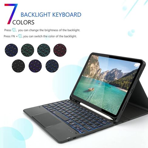 Backlit Keyboard Case with Touchpad for iPad Pro 11 2020/2018, Bluetooth Detachable Keyboard for iPad Pro 11 2rd Generation / 1st Generation US Layout with Protective Case, Black in Saudi Arabia