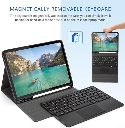 Backlit Keyboard Case with Touchpad for iPad Pro 11 2020/2018, Bluetooth Detachable Keyboard for iPad Pro 11 2rd Generation / 1st Generation US Layout with Protective Case, Black in Saudi Arabia