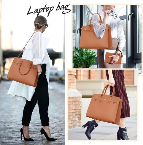 RAINSMORE Laptop Bag for Women 15.6 Inch Waterproof Leather Laptop Tote Bag Business Office Work Bag Professional Briefcase Large Computer Tote Handbag Shoulder Bag with Satchel Purse 2pcs Set, Black in Saudi Arabia