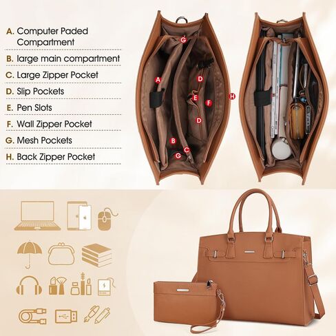 RAINSMORE Laptop Bag for Women 15.6 Inch Waterproof Leather Laptop Tote Bag Business Office Work Bag Professional Briefcase Large Computer Tote Handbag Shoulder Bag with Satchel Purse 2pcs Set, Black in Saudi Arabia