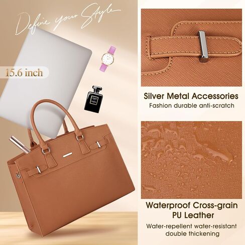 RAINSMORE Laptop Bag for Women 15.6 Inch Waterproof Leather Laptop Tote Bag Business Office Work Bag Professional Briefcase Large Computer Tote Handbag Shoulder Bag with Satchel Purse 2pcs Set, Black in Saudi Arabia