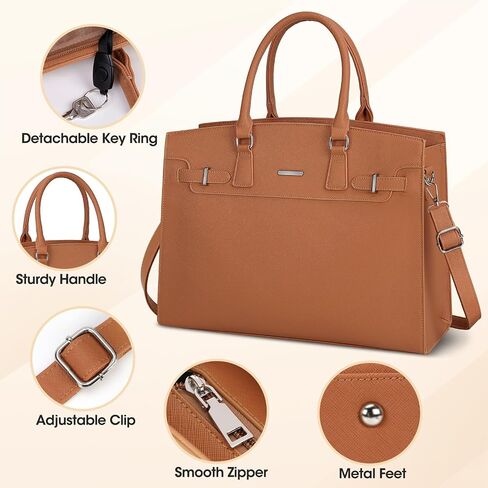RAINSMORE Laptop Bag for Women 15.6 Inch Waterproof Leather Laptop Tote Bag Business Office Work Bag Professional Briefcase Large Computer Tote Handbag Shoulder Bag with Satchel Purse 2pcs Set, Black in Saudi Arabia