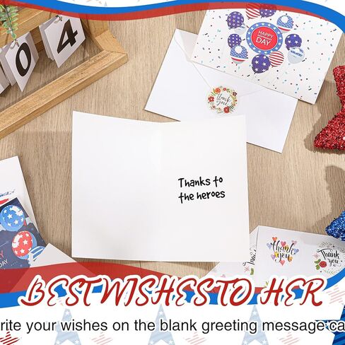 SATINIOR 24 Sets Patriotic Cards with White Envelopes Bulk July 4th Greeting Cards Patriotic Postcards Independence Day Note Cards for Veterans Military Independence Day Party 3.9 x 5.9 Inches in Saudi Arabia