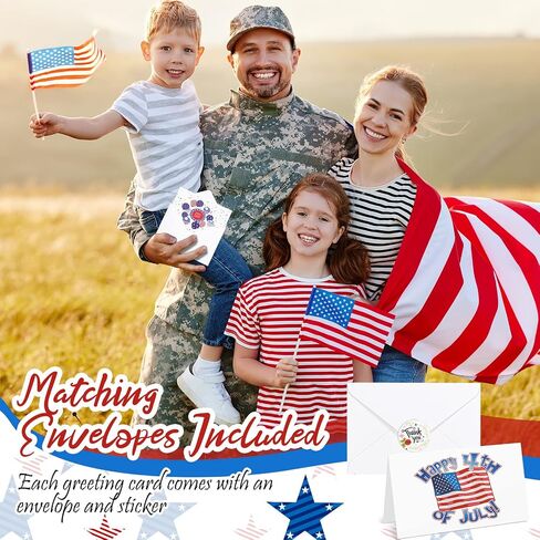 SATINIOR 24 Sets Patriotic Cards with White Envelopes Bulk July 4th Greeting Cards Patriotic Postcards Independence Day Note Cards for Veterans Military Independence Day Party 3.9 x 5.9 Inches in Saudi Arabia