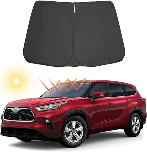 واقي شمسي للزجاج الأمامي للسيارة قابل للطي مناسب لسيارة Toyota 4Runner 2010-2021 2022 2023 ملحقات داخلية حاجب من الشمس كتل واقية من الأشعة فوق البنفسجية تحافظ على برودة سيارتك (أسود) in Kuwait