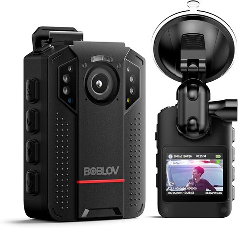 BOBLOV 128GB 4K KJ24 الكاميرا التي يتم ارتداؤها على الجسم، كاميرا الجسم GPS مع حامل شفط السيارة، بطارية كبيرة لتسجيل الفيديو لمدة 13 ساعة، كاميرا الجسم للرؤية الليلية مع سجل حلقة ومقاطع، للشرطة والمدنيين in Kuwait