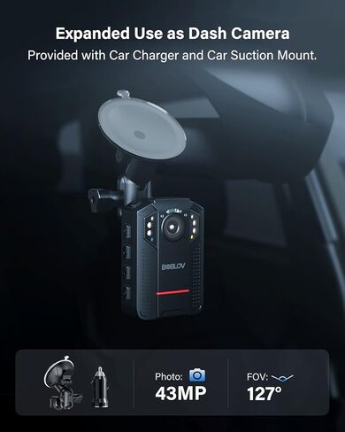 BOBLOV 128GB 4K KJ24 الكاميرا التي يتم ارتداؤها على الجسم، كاميرا الجسم GPS مع حامل شفط السيارة، بطارية كبيرة لتسجيل الفيديو لمدة 13 ساعة، كاميرا الجسم للرؤية الليلية مع سجل حلقة ومقاطع، للشرطة والمدنيين in Kuwait