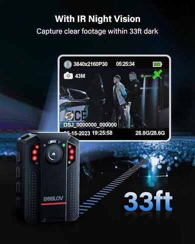 BOBLOV 128GB 4K KJ24 الكاميرا التي يتم ارتداؤها على الجسم، كاميرا الجسم GPS مع حامل شفط السيارة، بطارية كبيرة لتسجيل الفيديو لمدة 13 ساعة، كاميرا الجسم للرؤية الليلية مع سجل حلقة ومقاطع، للشرطة والمدنيين in Kuwait