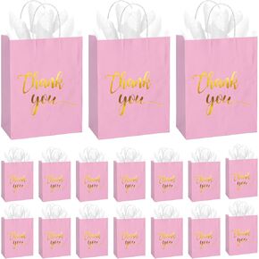 50 Pcs Thank You Gift Bags Floral Design, 8.66x7x3.14" Thank You Kraft Paper Bags with Handle for Wedding, Birthday, Business, Shopping, Baby Showers, Party Favor, Memorial Day, Graduation, Party in Kuwait