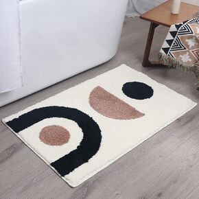 Abstract Rug White Boho Bathroom Mat - Beige Geometric Arches Bath Rugs - Mustard Mid Century Modern Mats Neutral Bohemian Decor Bathmats Unique Cute Dorm Room Decor College Girls Arches Bathmats