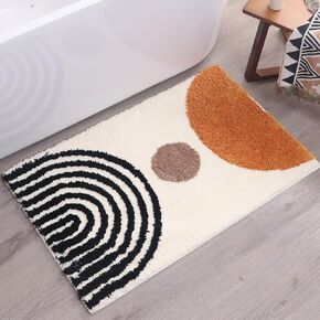 Abstract Rug White Boho Bathroom Mat - Beige Geometric Arches Bath Rugs - Mustard Mid Century Modern Mats Neutral Bohemian Decor Bathmats Unique Cute Dorm Room Decor College Girls Arches Bathmats