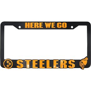 Here We Go Steelers for Pittsburgh 3D Raised License Plate Frame | 1 Pack Car License Plate Cover | Universal US Car Black License Plate Holder | Auto Accessories (Car, Truck and SUV)